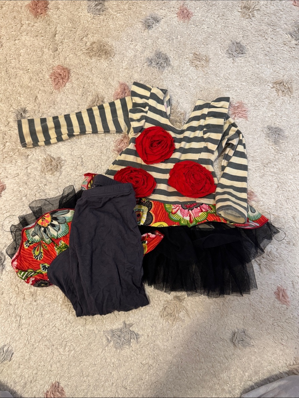 Giggle Moon Striped Dress with Red Rosette